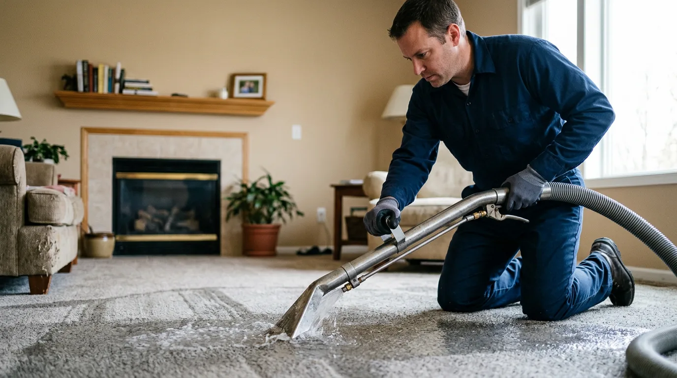 Water damage restoration technician working near Preston, IA